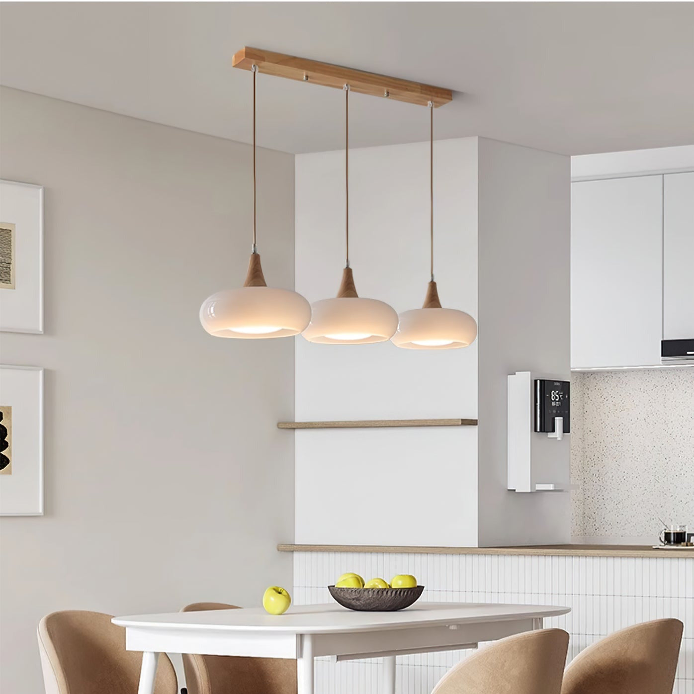 Charlotte | Glass Pendant Light with Amber Shade & Wood Top | Cozy Kitchen Pendant Lighting for Warm Ambiance 5