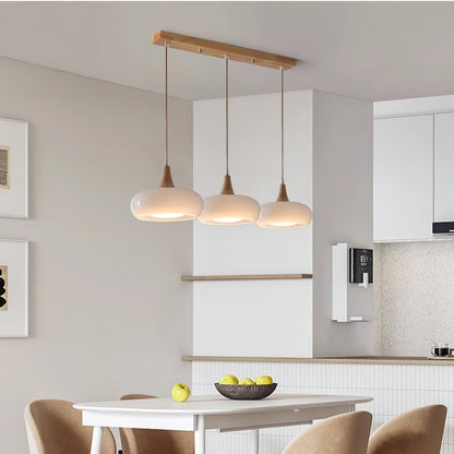 Charlotte | Glass Pendant Light with Amber Shade & Wood Top | Cozy Kitchen Pendant Lighting for Warm Ambiance 5