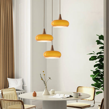 Charlotte | Glass Pendant Light with Amber Shade & Wood Top | Cozy Kitchen Pendant Lighting for Warm Ambiance 6