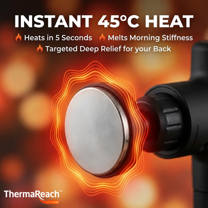 Back Heater &amp; Massager Gun | Foldable Long-Reach Percussion Device with Heated Head