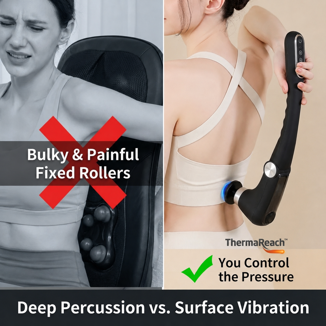 Back Heater &amp; Massager Gun | Foldable Long-Reach Percussion Device with Heated Head
