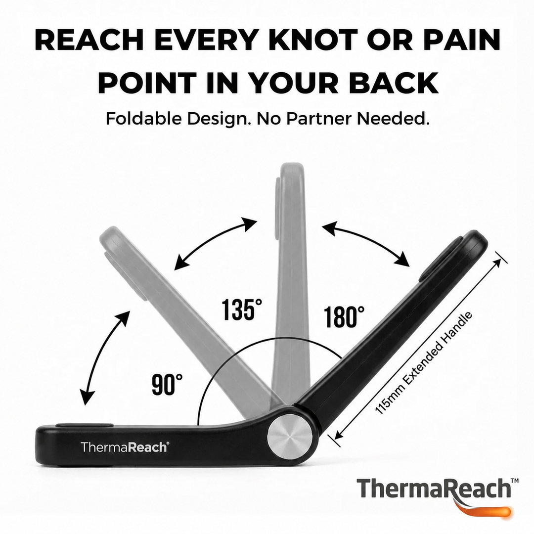 Back Heater &amp; Massager Gun | Foldable Long-Reach Percussion Device with Heated Head