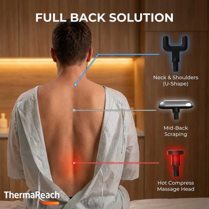 Back Heater &amp; Massager Gun | Foldable Long-Reach Percussion Device with Heated Head