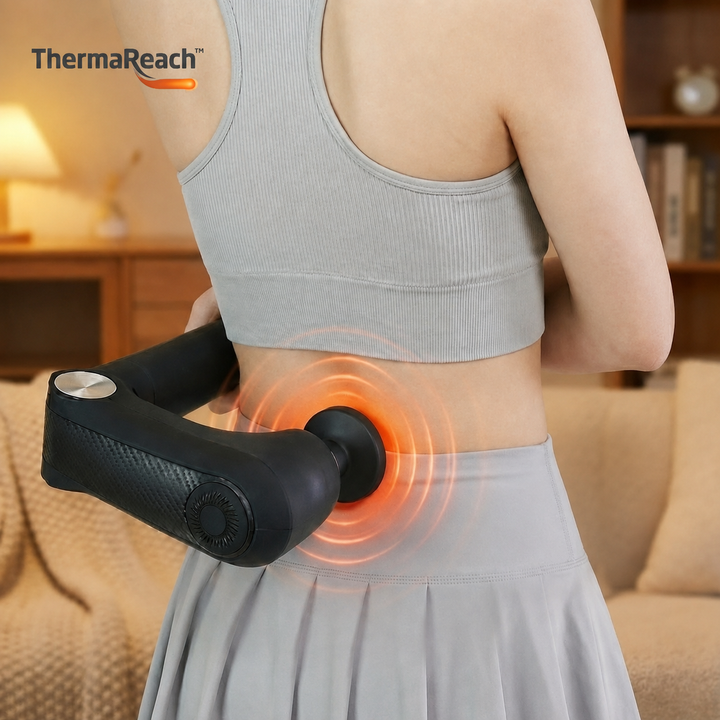 Back Heater &amp; Massager Gun | Foldable Long-Reach Percussion Device with Heated Head