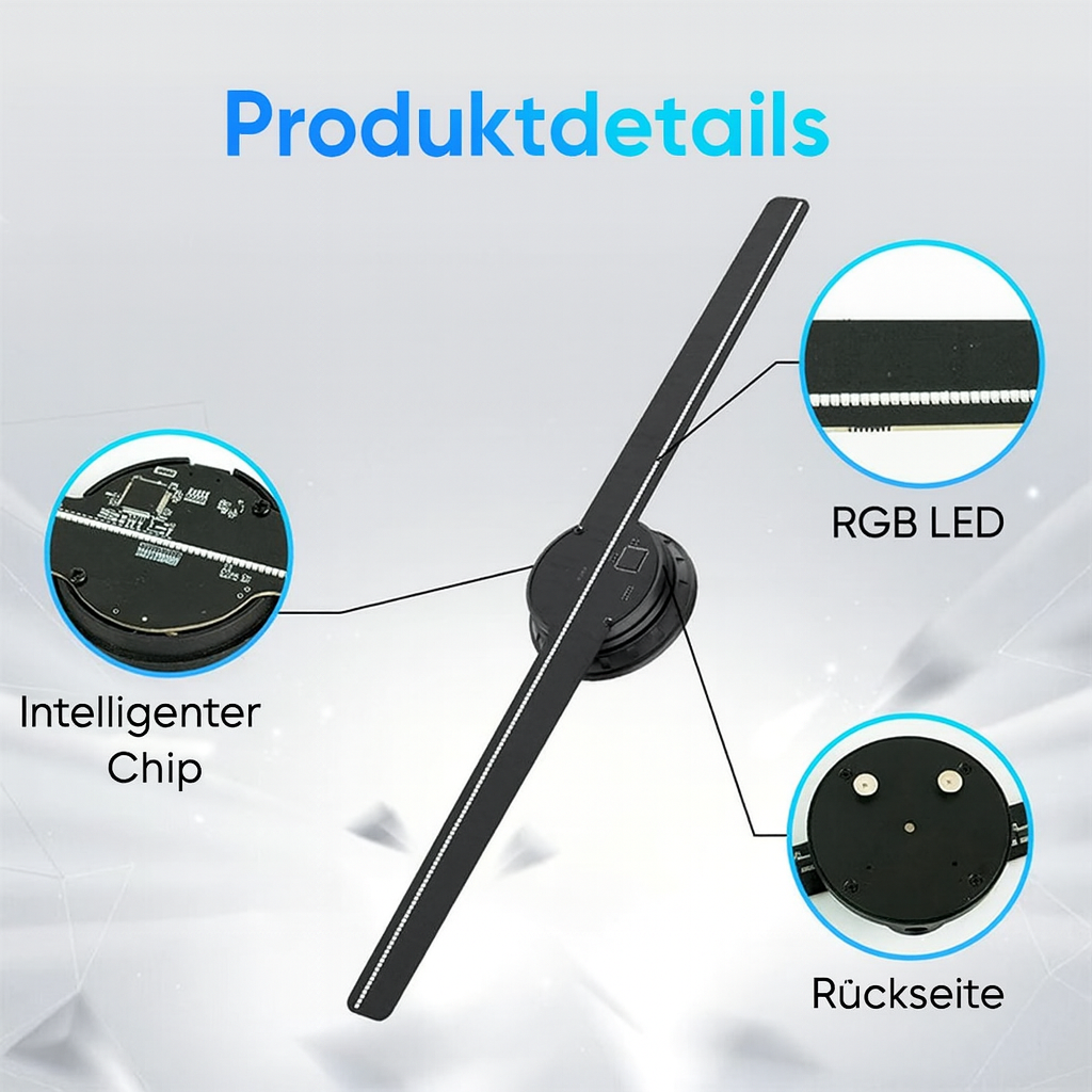 3D Hologram LED Fan Projector | 224 LED Beads for Sharp Holographic Effects | Wi-Fi App Control &amp; Wall or Tripod Mount 10