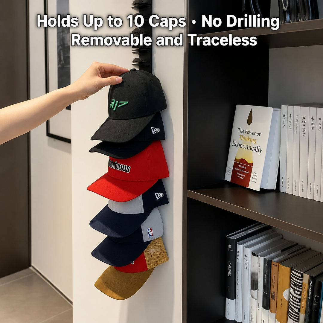 Cap Organizer for the Wall | Adhesive Hat Rack Holding 10 Caps