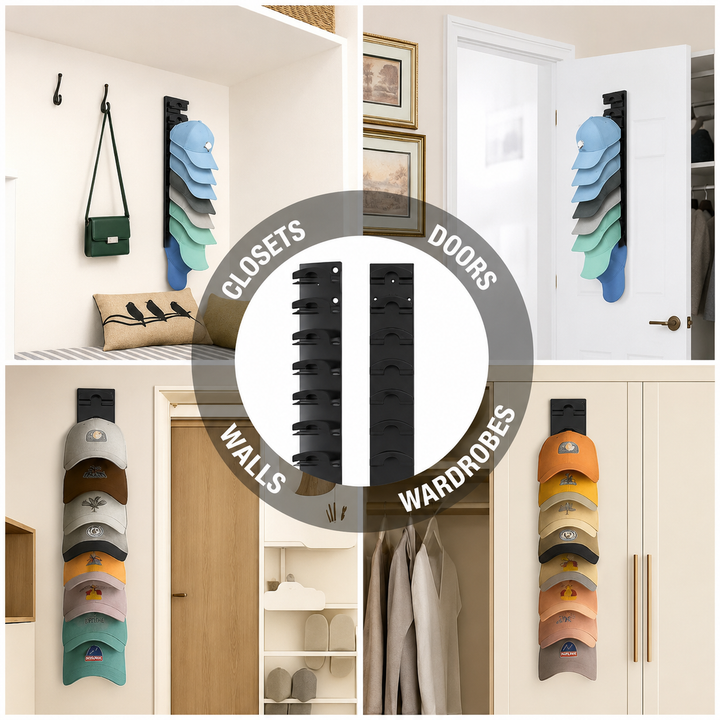 Cap Organizer for the Wall | Adhesive Hat Rack Holding 10 Caps
