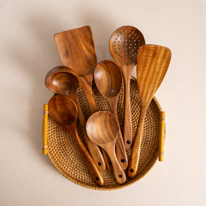 Teak Wooden Utensil Set | Seven Piece Kitchen Tool Kit