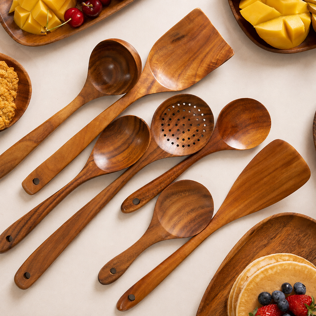 Teak Wooden Utensil Set | Seven Piece Kitchen Tool Kit