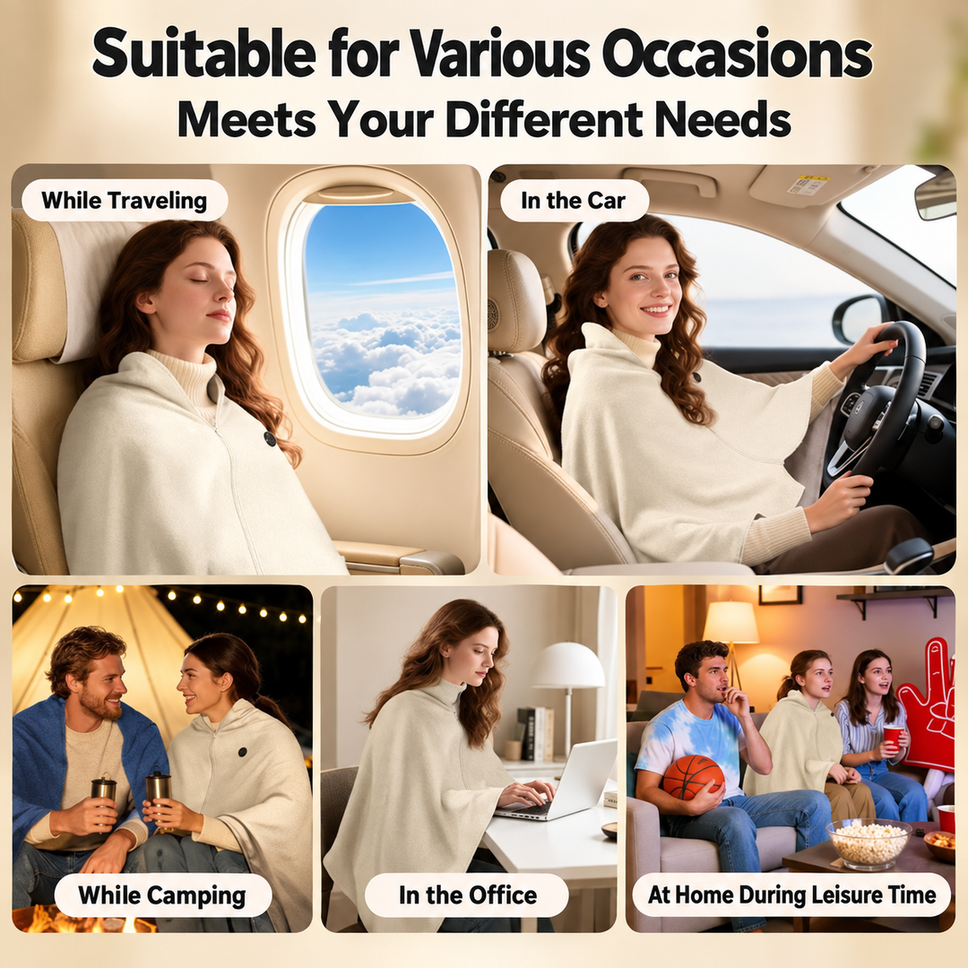 Electric Heated Blanket | 3 Heat Settings, 8 Heating Zones | USB-Powered, Washable, Powerbank Included