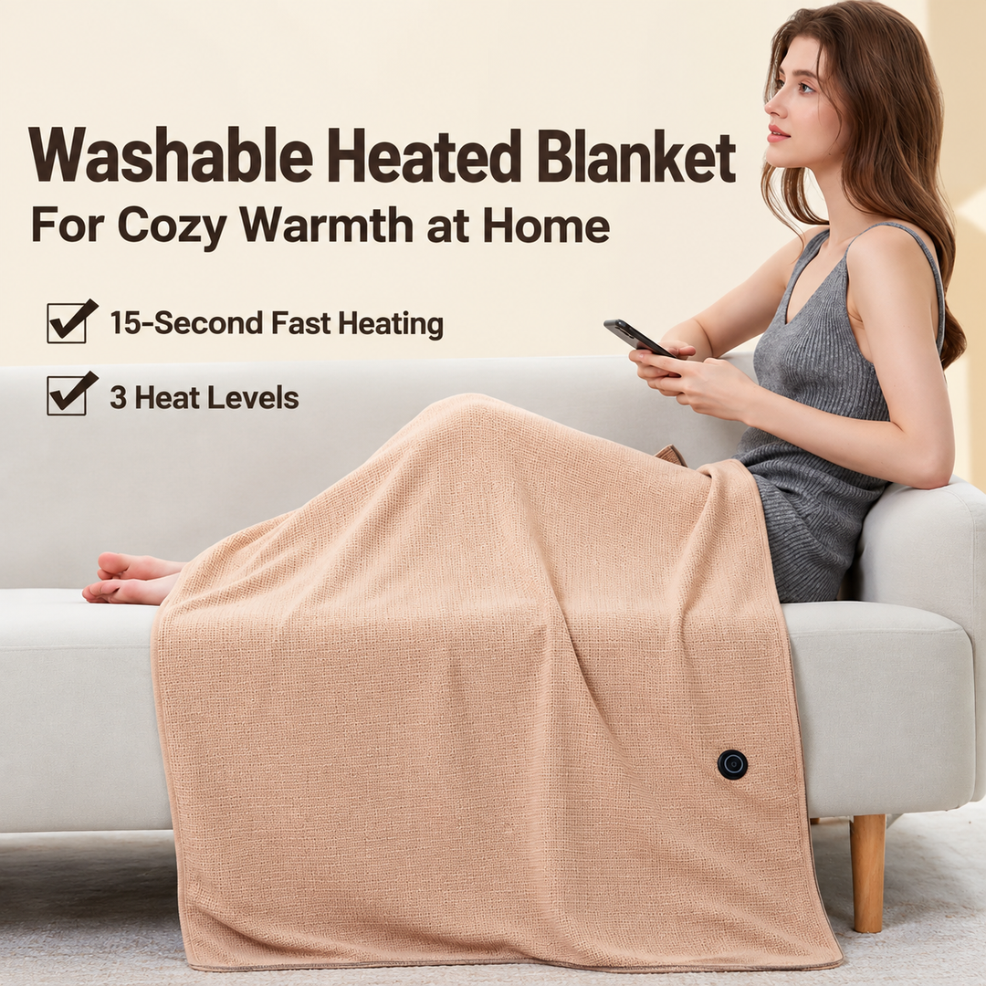 Electric Heated Blanket | 3 Heat Settings, 8 Heating Zones | USB-Powered, Washable, Powerbank Included