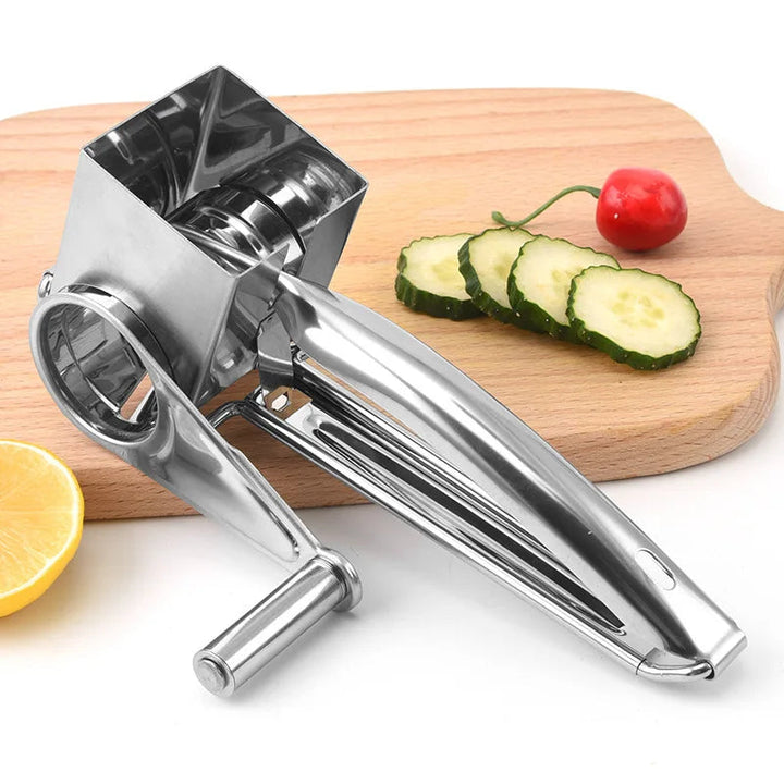 Cheese Grater | Stainless Steel Rotary Cheese Grater with 3 Cutters