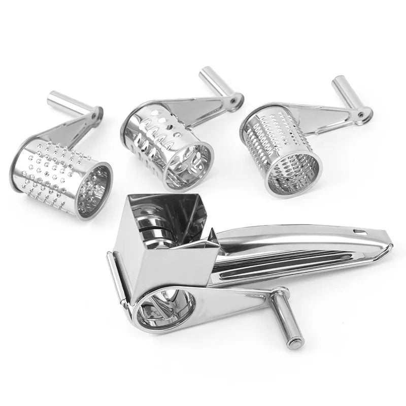 Cheese Grater | Stainless Steel Rotary Cheese Grater with 3 Cutters