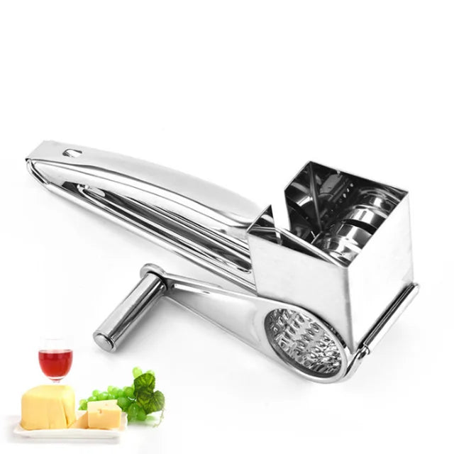 Cheese Grater | Stainless Steel Rotary Cheese Grater with 3 Cutters