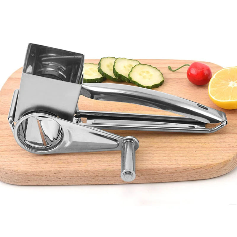Cheese Grater | Stainless Steel Rotary Cheese Grater with 3 Cutters