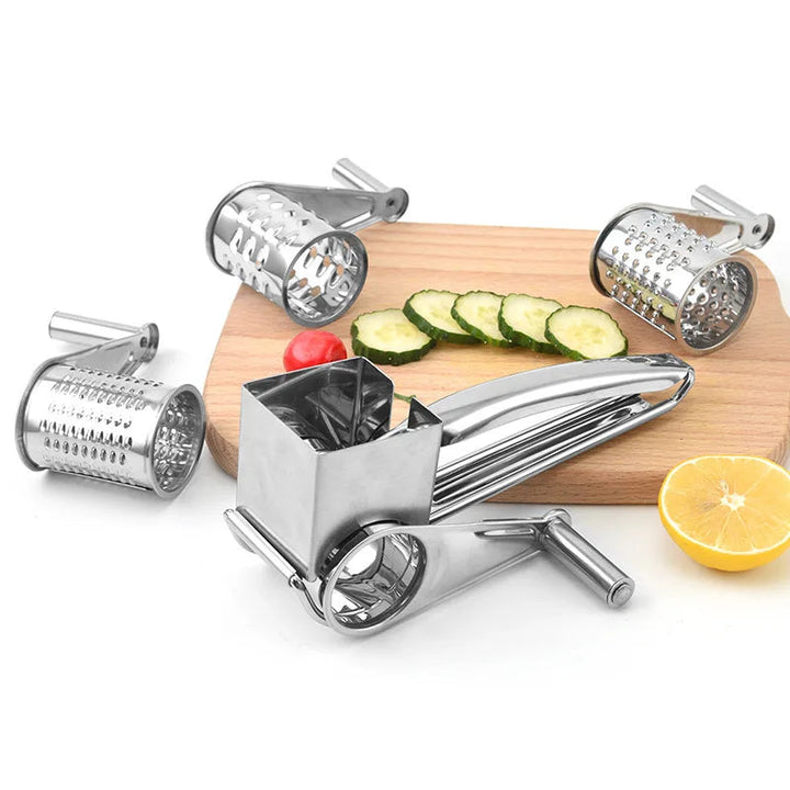 Cheese Grater | Stainless Steel Rotary Cheese Grater with 3 Cutters