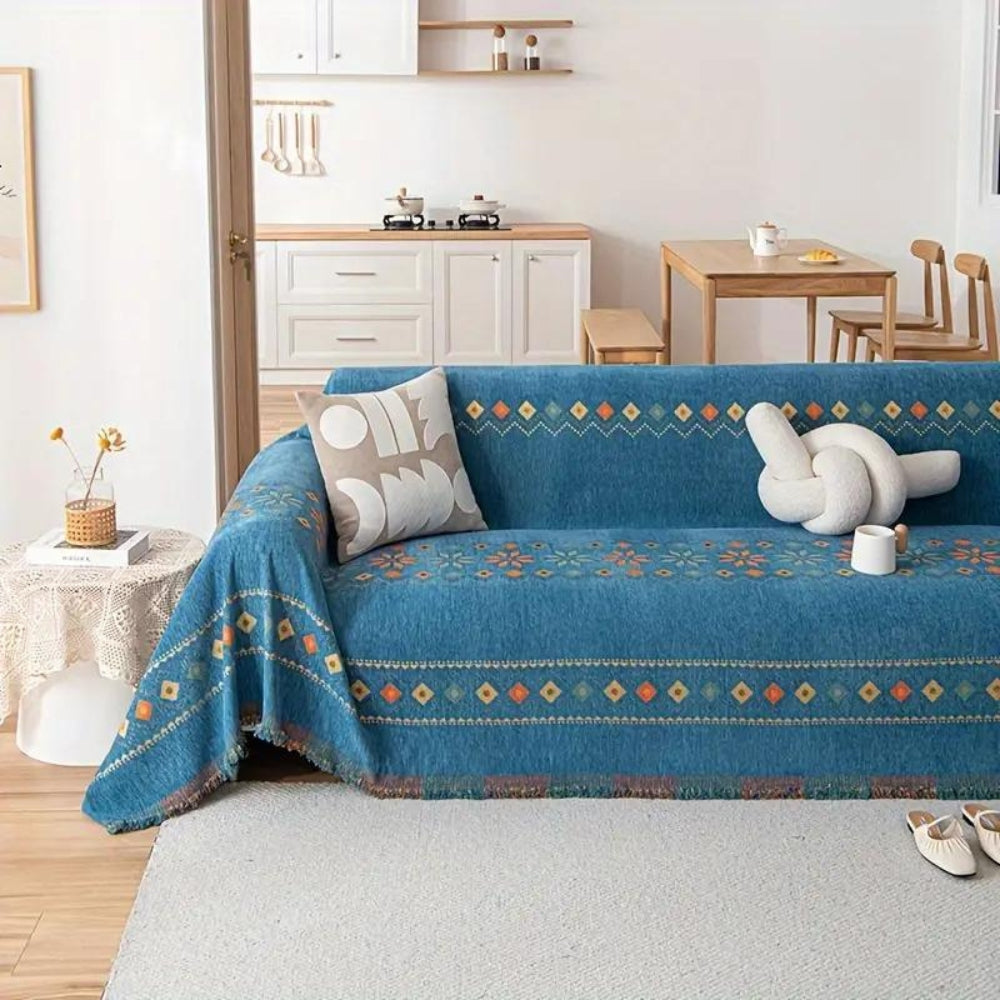 Chenille Sofa Cover with Tassel Trim | Non-Slip, 5 Colours, 4 Sizes | Protects Against Spills, Scratches & Pet Fur
