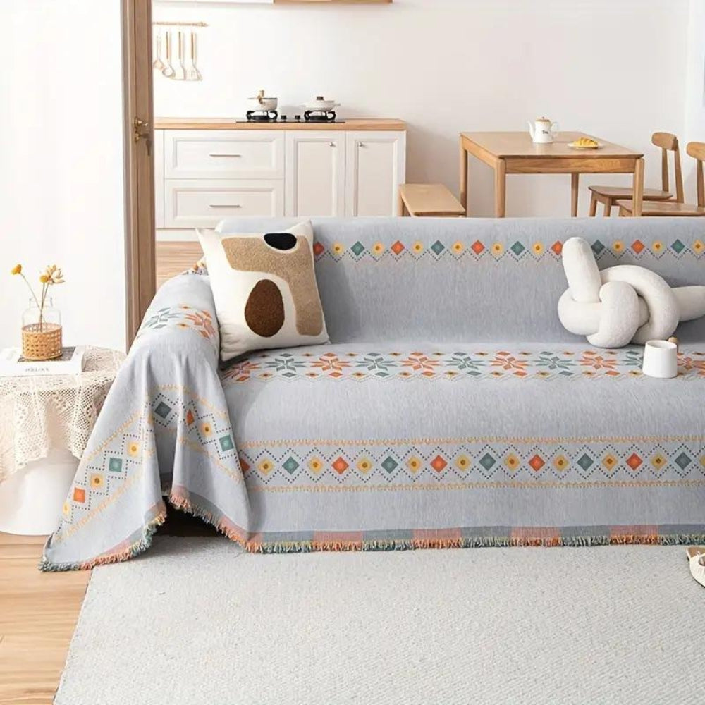 Chenille Sofa Cover with Tassel Trim | Non-Slip, 5 Colours, 4 Sizes | Protects Against Spills, Scratches & Pet Fur
