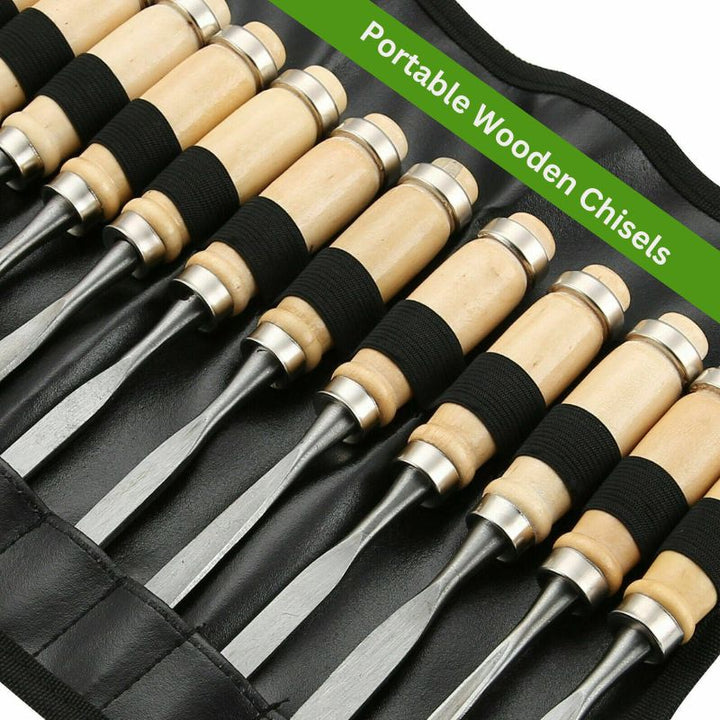 Wood Carving Chisels Set Hardened Steel | 12 Piece Kit with Storage Bag | Sharp Precision Carving Tools for Wood, Clay, Crafts 3