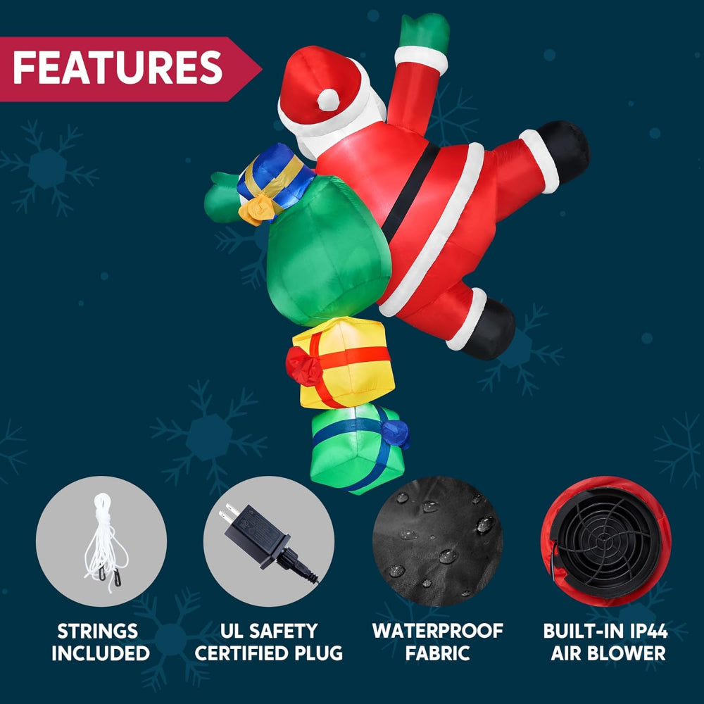 Climbing Santa Inflatable Christmas Decoration | LED Lights, Stakes, Ropes &amp; Sandbags Included | Outdoor Yard Decor 7