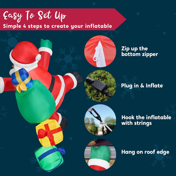 Climbing Santa Inflatable Christmas Decoration | LED Lights, Stakes, Ropes &amp; Sandbags Included | Outdoor Yard Decor 6