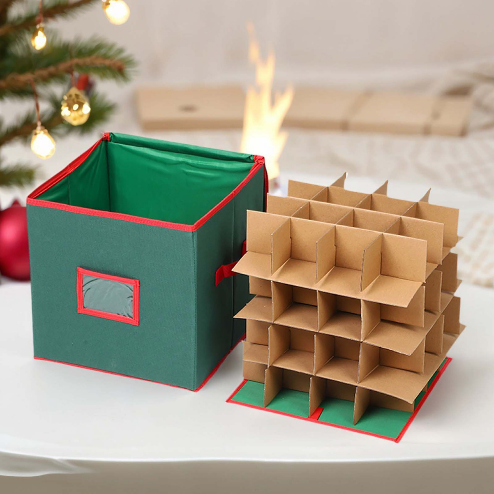 Christmas Ornament Storage Box | Holds Up to 64 Ornaments with Adjustable Dividers | Dust &amp; Moisture Resistant Fabric 2