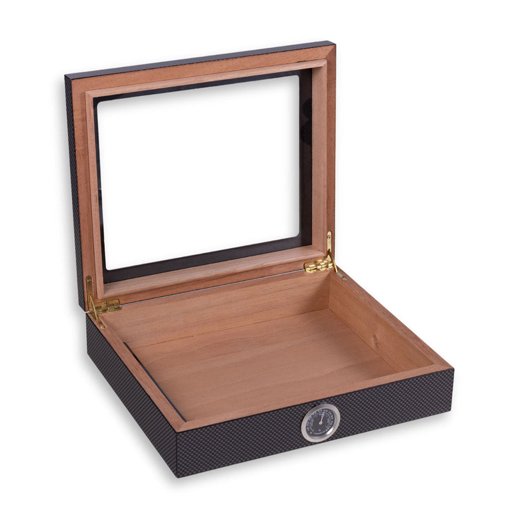 Cigar Humidor | Glass-Top Cedar-Lined Storage Box with Hygrometer