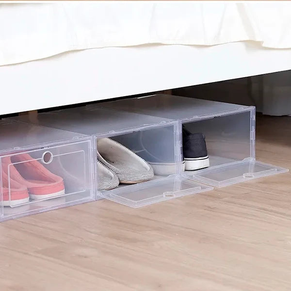 Clear Shoe Box Organiser Stackable Plastic | Set of 6, See-Through Stackable Boxes | Space-Saving Closet Storage