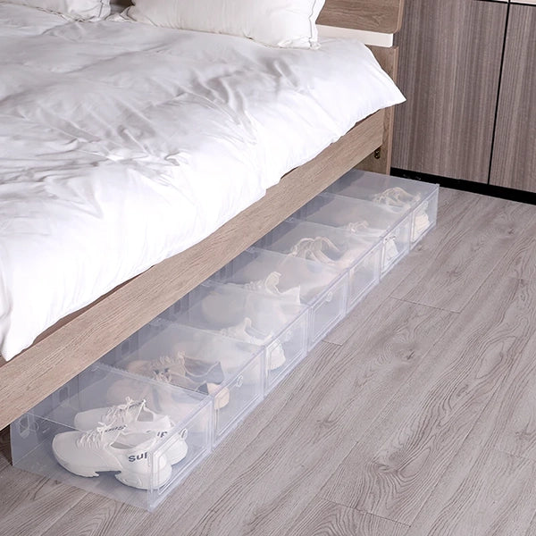 Clear Shoe Box Organiser Stackable Plastic | Set of 6, See-Through Stackable Boxes | Space-Saving Closet Storage