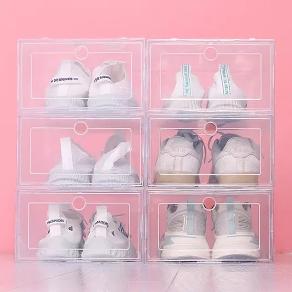 Clear Shoe Box Organiser Stackable Plastic | Set of 6, See-Through Stackable Boxes | Space-Saving Closet Storage