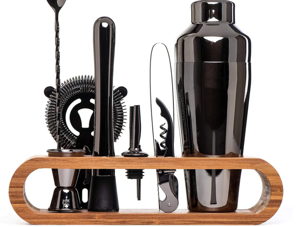 Cocktail Shaker Set | Full Tool Line-Up, Curved Stand