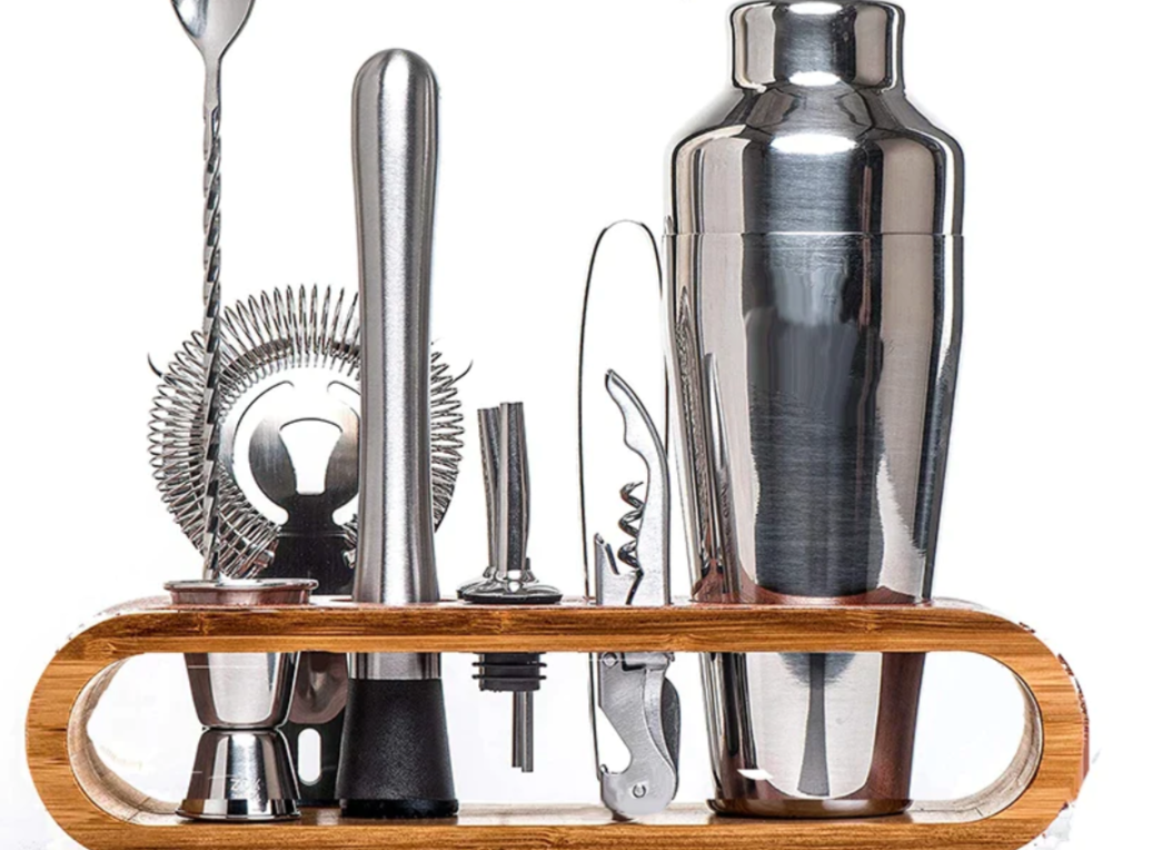 Cocktail Shaker Set | Full Tool Line-Up, Curved Stand