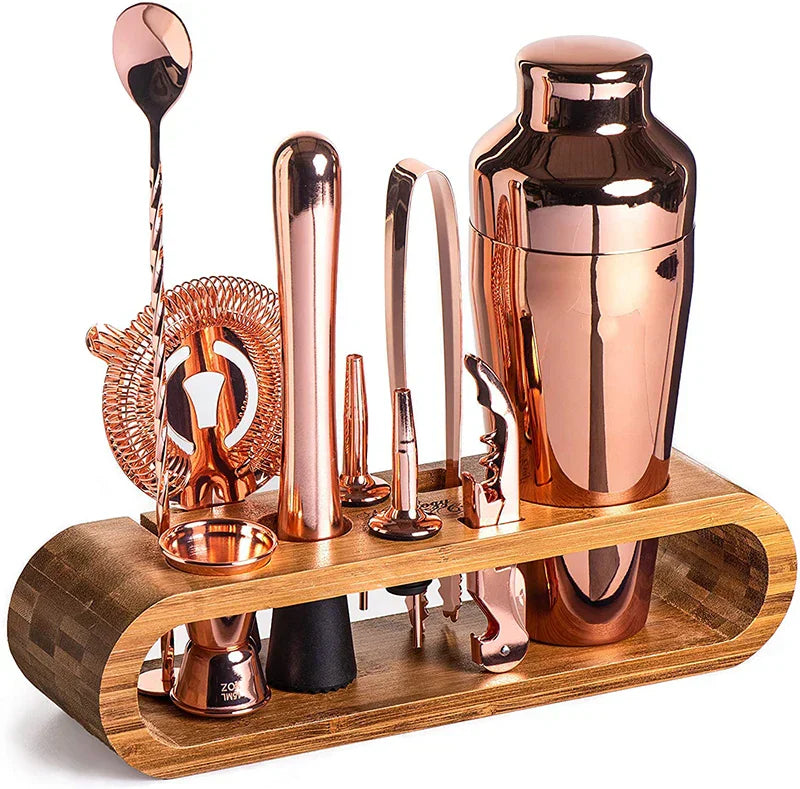 Cocktail Shaker Set | Full Tool Line-Up, Curved Stand
