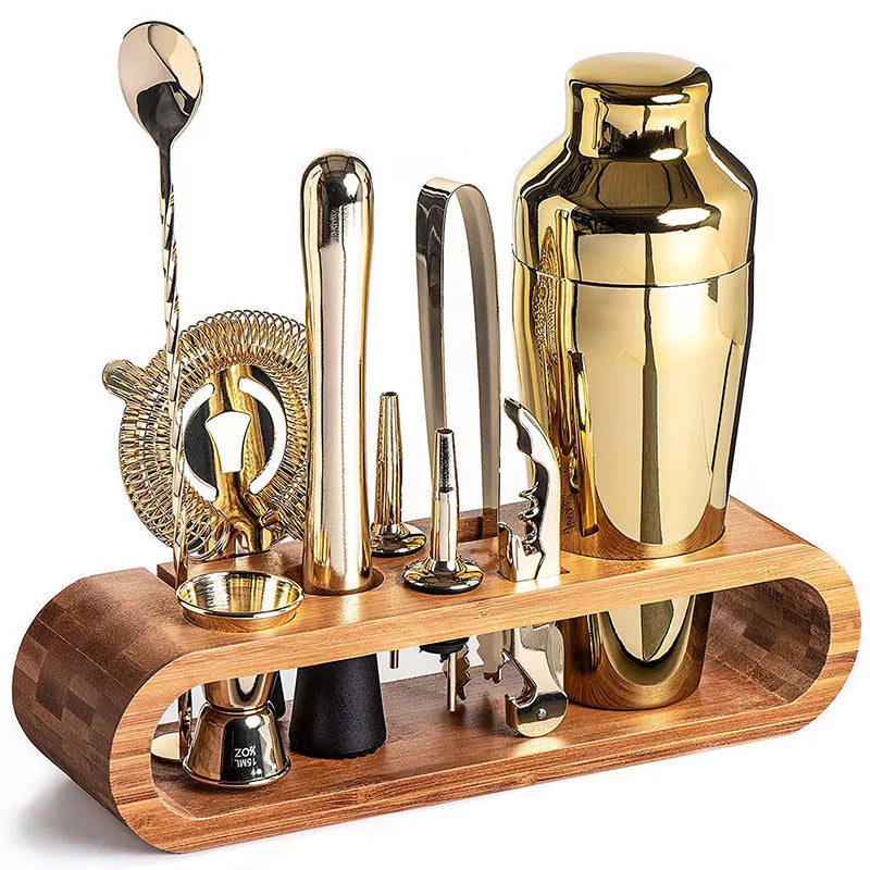 Cocktail Shaker Set | Full Tool Line-Up, Curved Stand