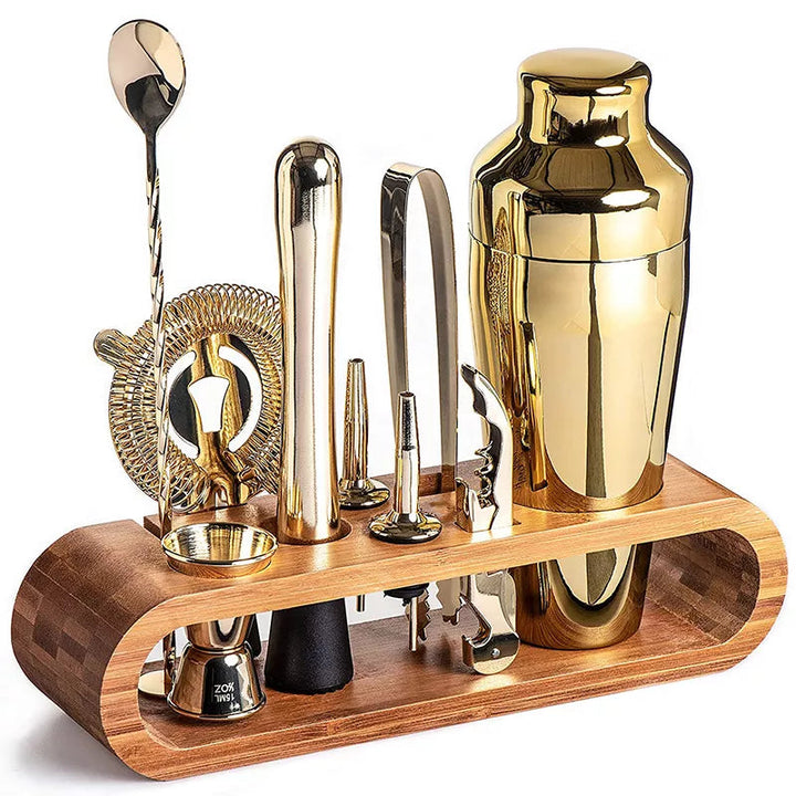 Cocktail Shaker Set | Full Tool Line-Up, Curved Stand