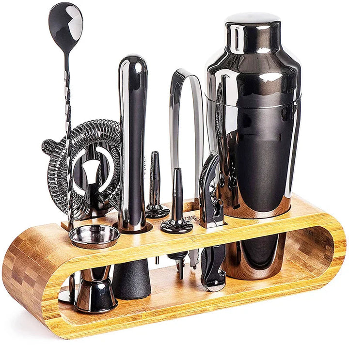 Cocktail Shaker Set | Full Tool Line-Up, Curved Stand