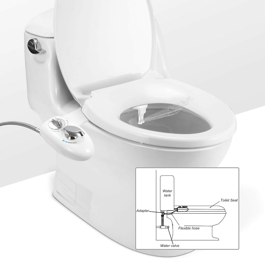 Cold Water Bidet Attachment | Dual Nozzle | Self-Cleaning | Fits Standard Toilets | White