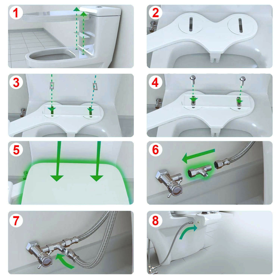 Cold Water Bidet Attachment | Dual Nozzle | Self-Cleaning | Fits Standard Toilets | White