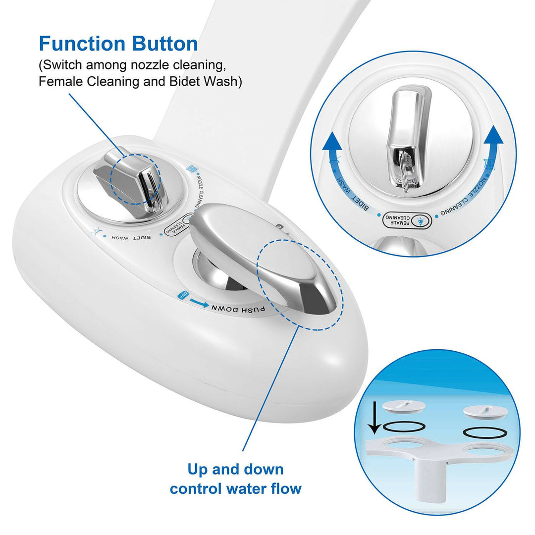 Cold Water Bidet Attachment | Dual Nozzle | Self-Cleaning | Fits Standard Toilets | White