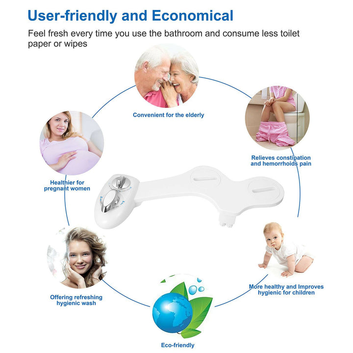 Cold Water Bidet Attachment | Dual Nozzle | Self-Cleaning | Fits Standard Toilets | White