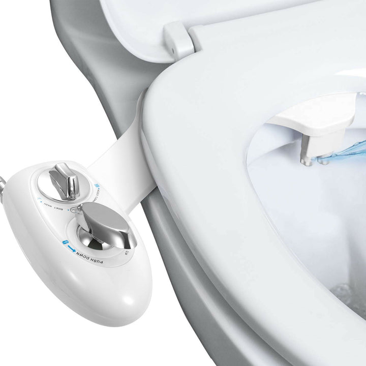 Cold Water Bidet Attachment | Dual Nozzle | Self-Cleaning | Fits Standard Toilets | White