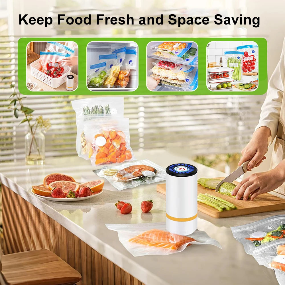 Compact Electric Vacuum Sealer | Portable Food Sealer with Reusable Bags