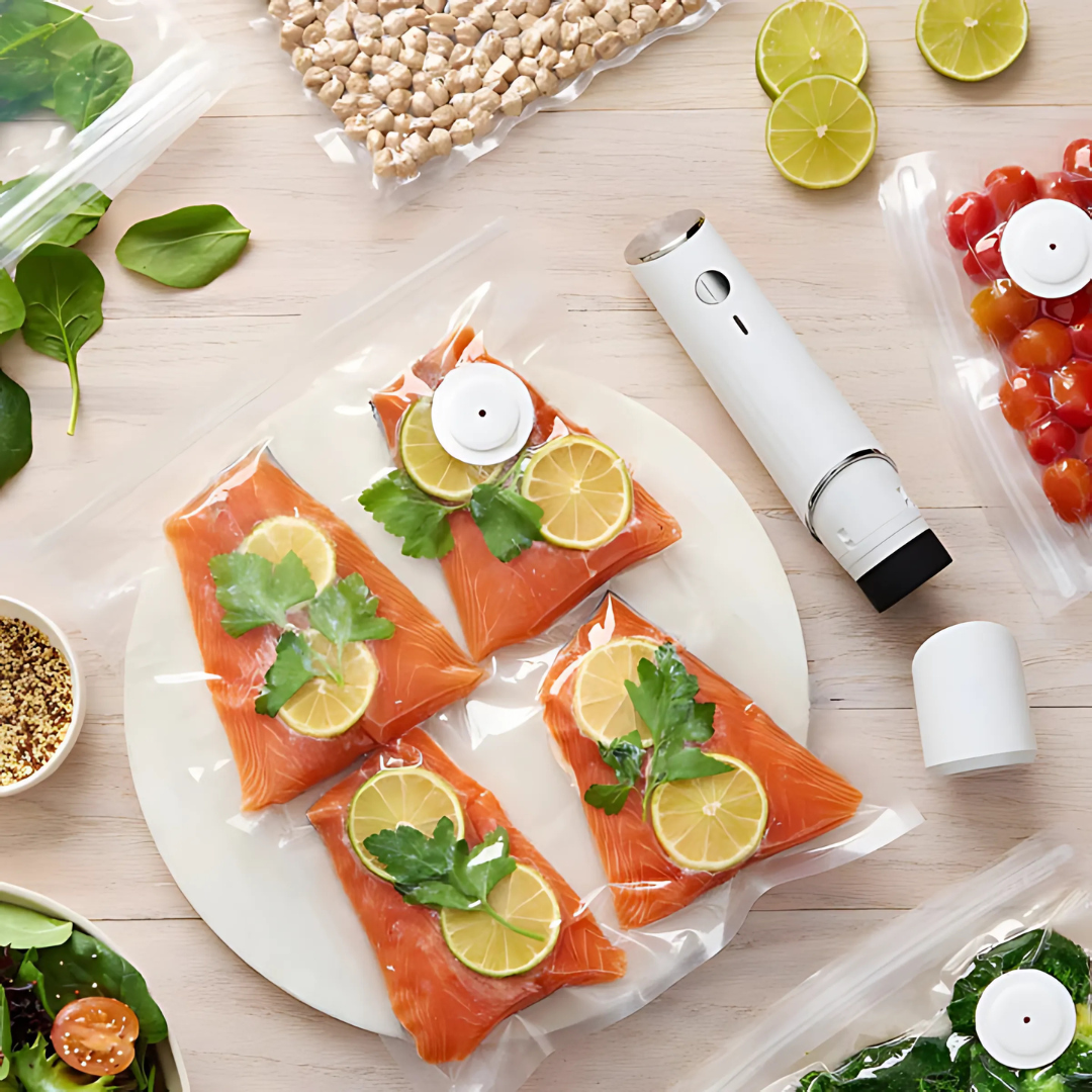 Compact Vacuum Sealer Machine | USB Rechargeable, One-Click Automatic Start | Keeps Food Fresh up to 9x Longer with Reusable Bags