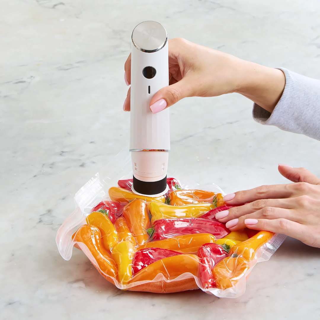 Compact Vacuum Sealer Machine | USB Rechargeable, One-Click Automatic Start | Keeps Food Fresh up to 9x Longer with Reusable Bags