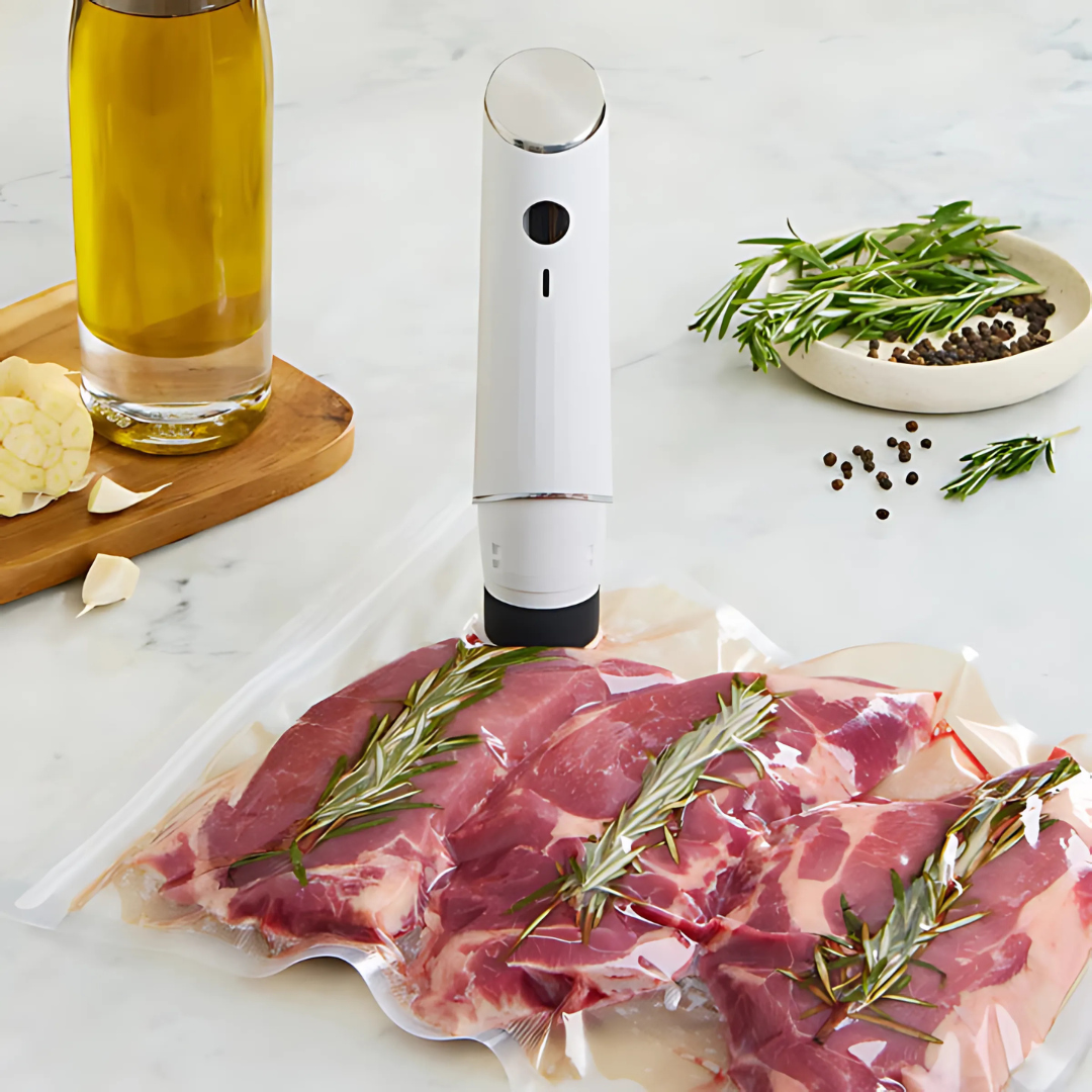 Compact Vacuum Sealer Machine | USB Rechargeable, One-Click Automatic Start | Keeps Food Fresh up to 9x Longer with Reusable Bags