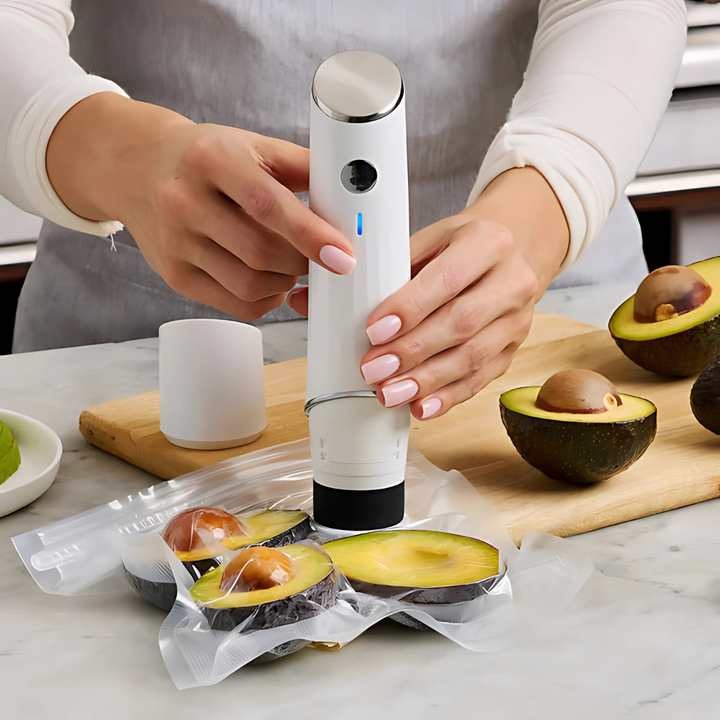 Compact Vacuum Sealer Machine | USB Rechargeable, One-Click Automatic Start | Keeps Food Fresh up to 9x Longer with Reusable Bags