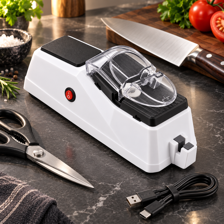 Electric Knife Sharpener | Plug-In Design, Non-Slip Base &amp; Protective Cover | Sharpens Knives and Scissors Fast and Safely 1