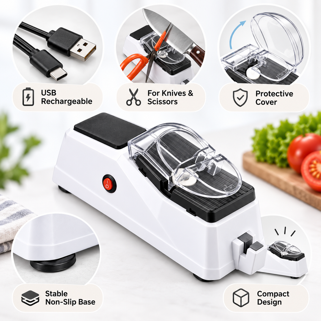 Electric Knife Sharpener | Plug-In Design, Non-Slip Base &amp; Protective Cover | Sharpens Knives and Scissors Fast and Safely 4