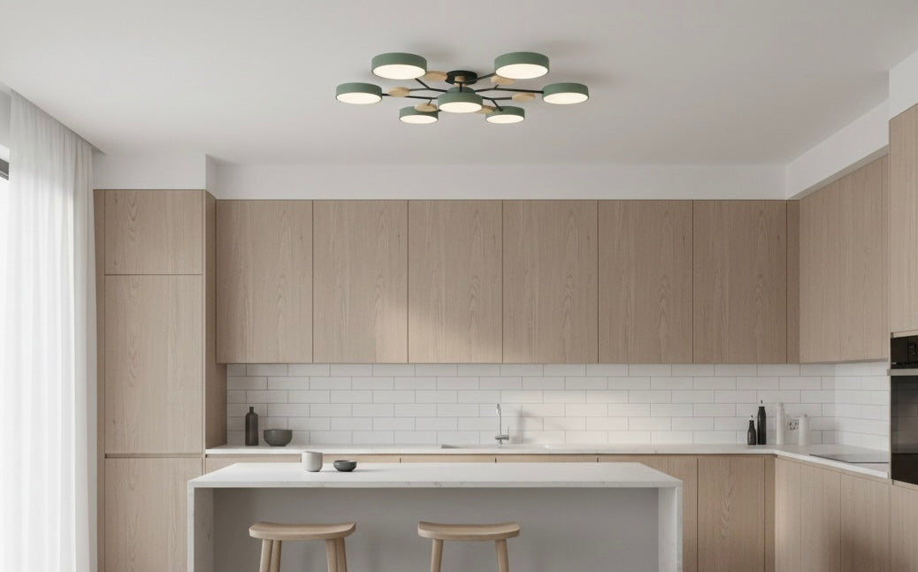 Modern circular LED flush mount ceiling light with iron frame and acrylic diffuser for indoor residential spaces