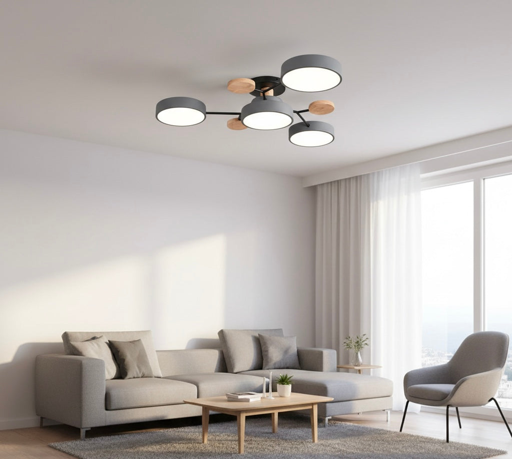 Modern circular LED flush mount ceiling light with iron frame and acrylic diffuser for indoor residential spaces